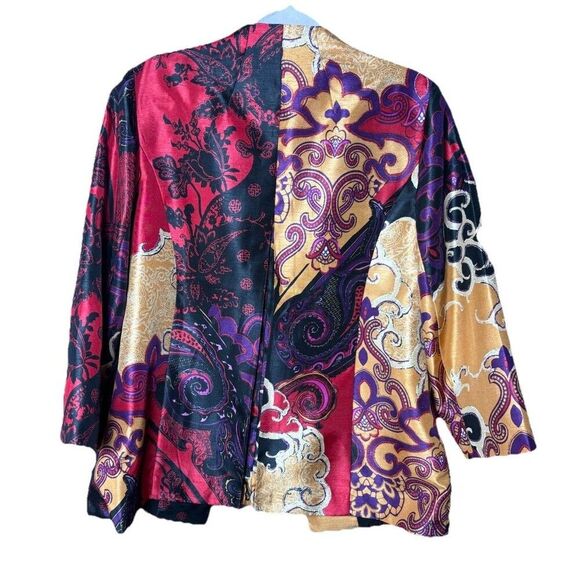 CHICO'S Jacket Size 2 Large Multicolor Tapestry Print Open Cardigan Blazer - Picture 3 of 14